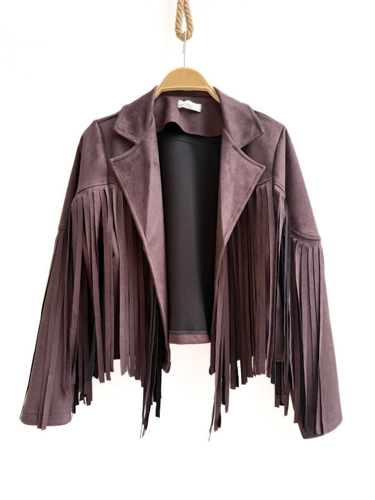 Chaquetas Cortas con Flecos: Estilo Bohemio y Moderno Marrón Único