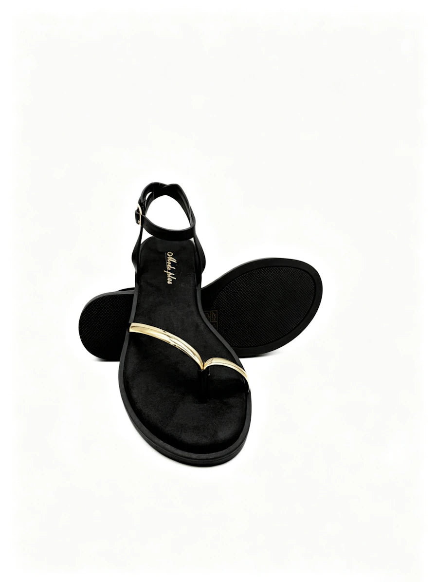 Sandalias de Dedo Confort con Detalle Dorado Flexible