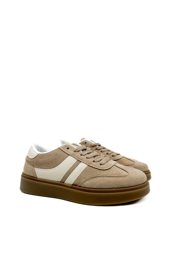 Zapatillas Bajas Retro de Ante Sintético con Franjas Contrastadas