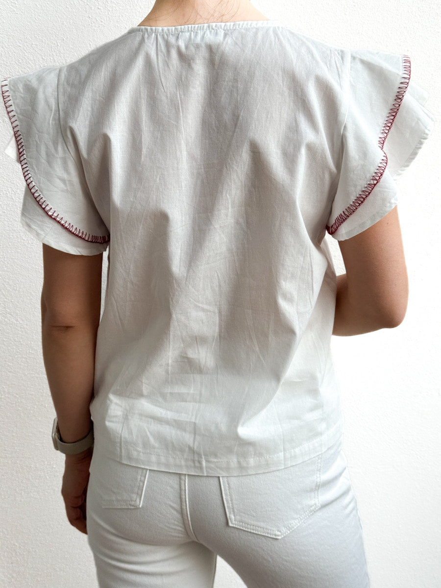 Blusa Artesanal con Bordado en Rojo