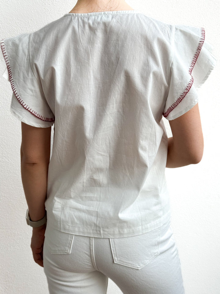 Blusa Artesanal con Bordado en Rojo