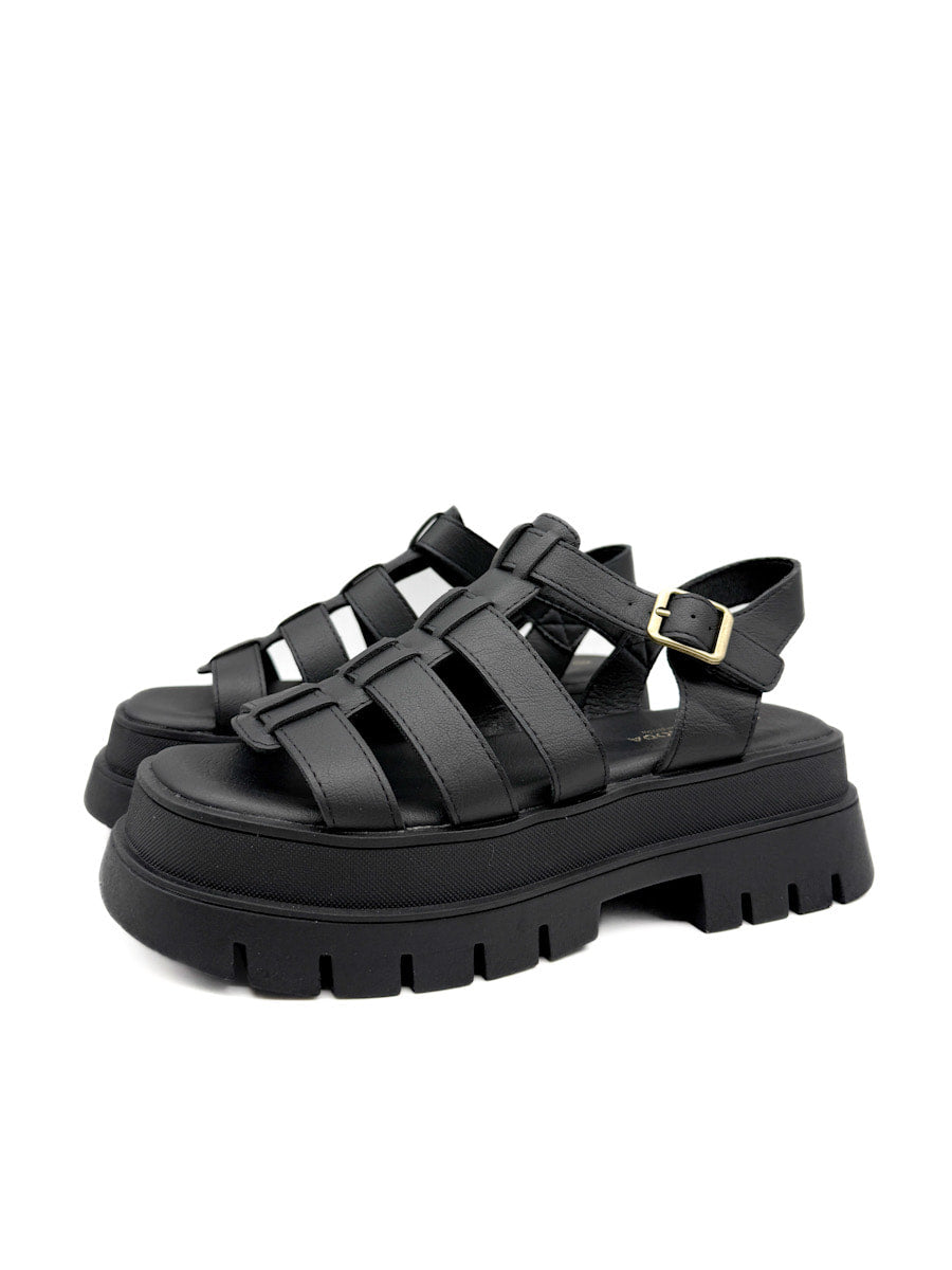 Sandalia Negra Estilo Romanas con Plataforma