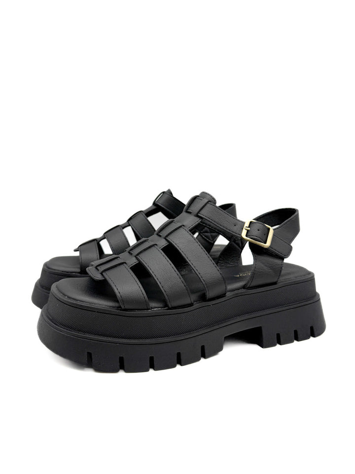 Sandalia Negra Estilo Romanas con Plataforma