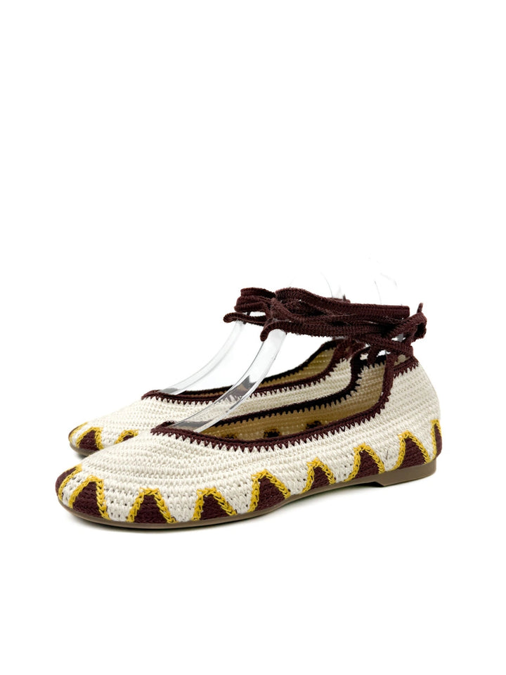 Bailarinas Artesanales de Crochet con Cintas para Tobillo y Diseño Étnico