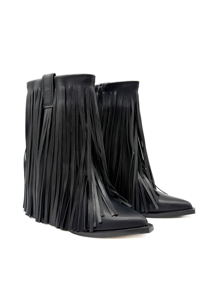 Botín Negro de Estilo Cowboy con Flecos Corina M5813