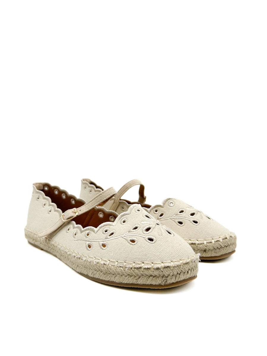 Espadrilles Mary Jane con Bordado Inglés y Acabado Artesanal