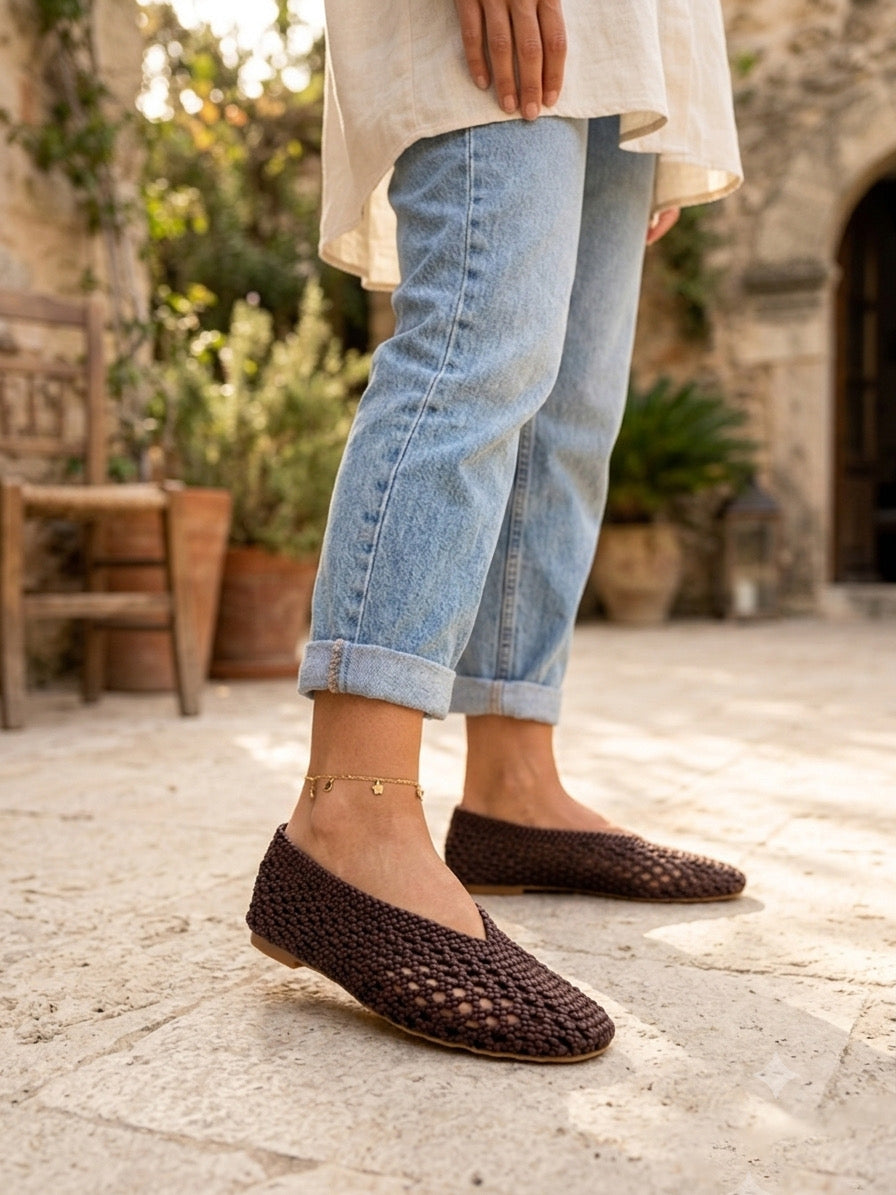 Bailarinas de Crochet Calado Hechas a Mano Artesanales para Mujer