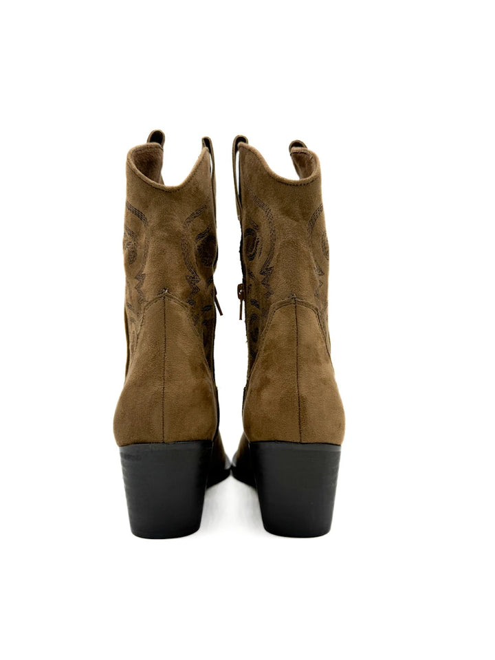 Botines Camperos Cortos Estilo Cowboy con Bordados y Cremallera Lateral