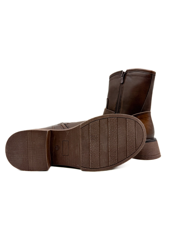 Botín Biker Marrón con Hebillas y Suela Track.