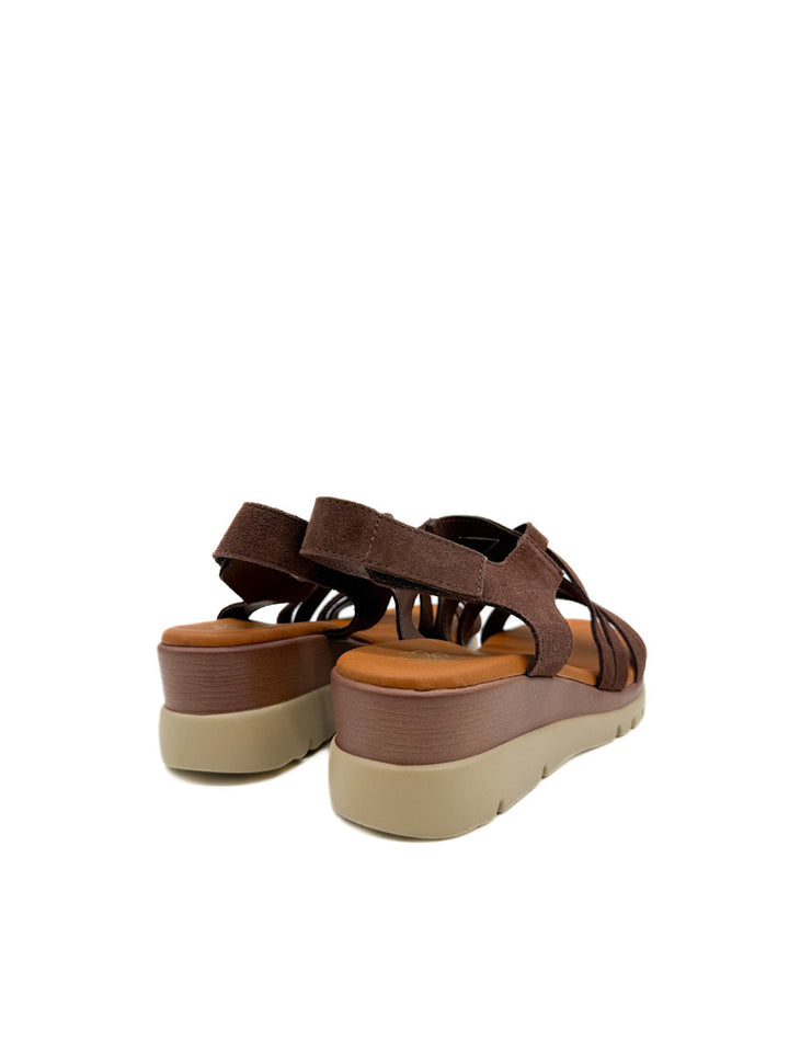 Sandalias Cuña de Piel Cierre Con Velcro