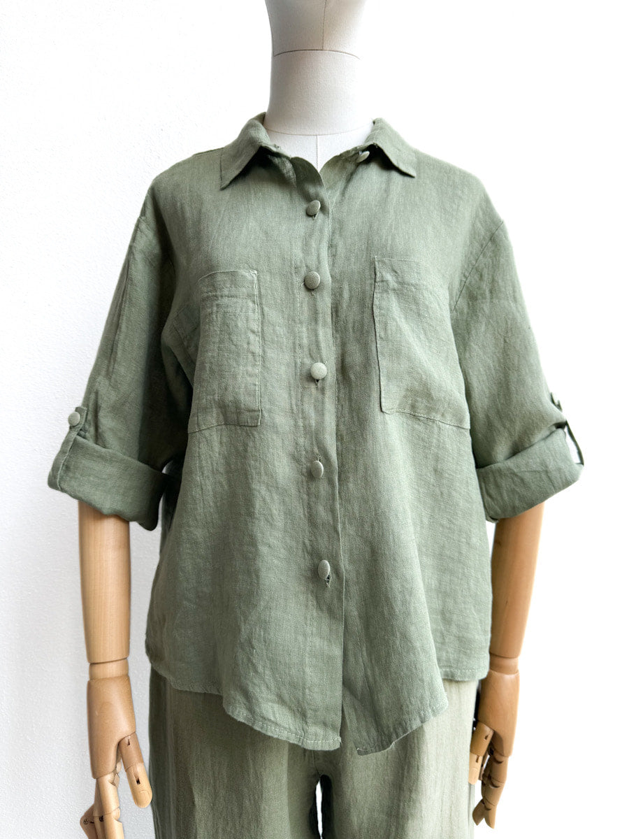 Camisa de Lino Ligero Verde única