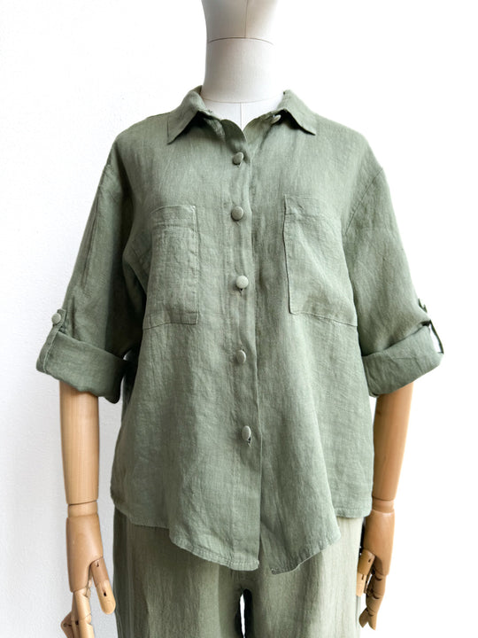 Camisa de Lino Ligero Verde única
