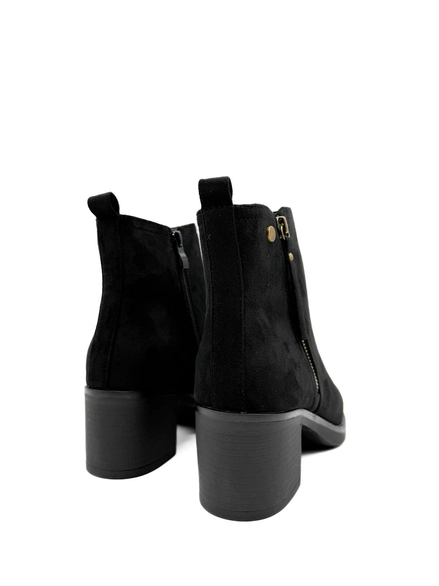 Botines de Ante para Mujer con Tacón Ancho y Cremallera Decorativa