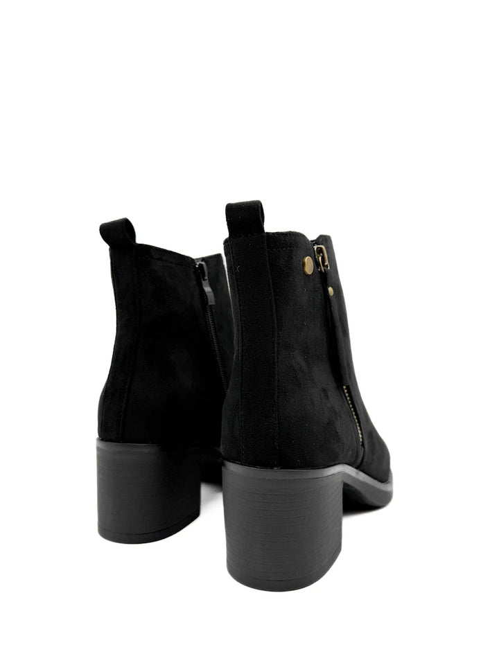 Botines de Ante para Mujer con Tacón Ancho y Cremallera Decorativa