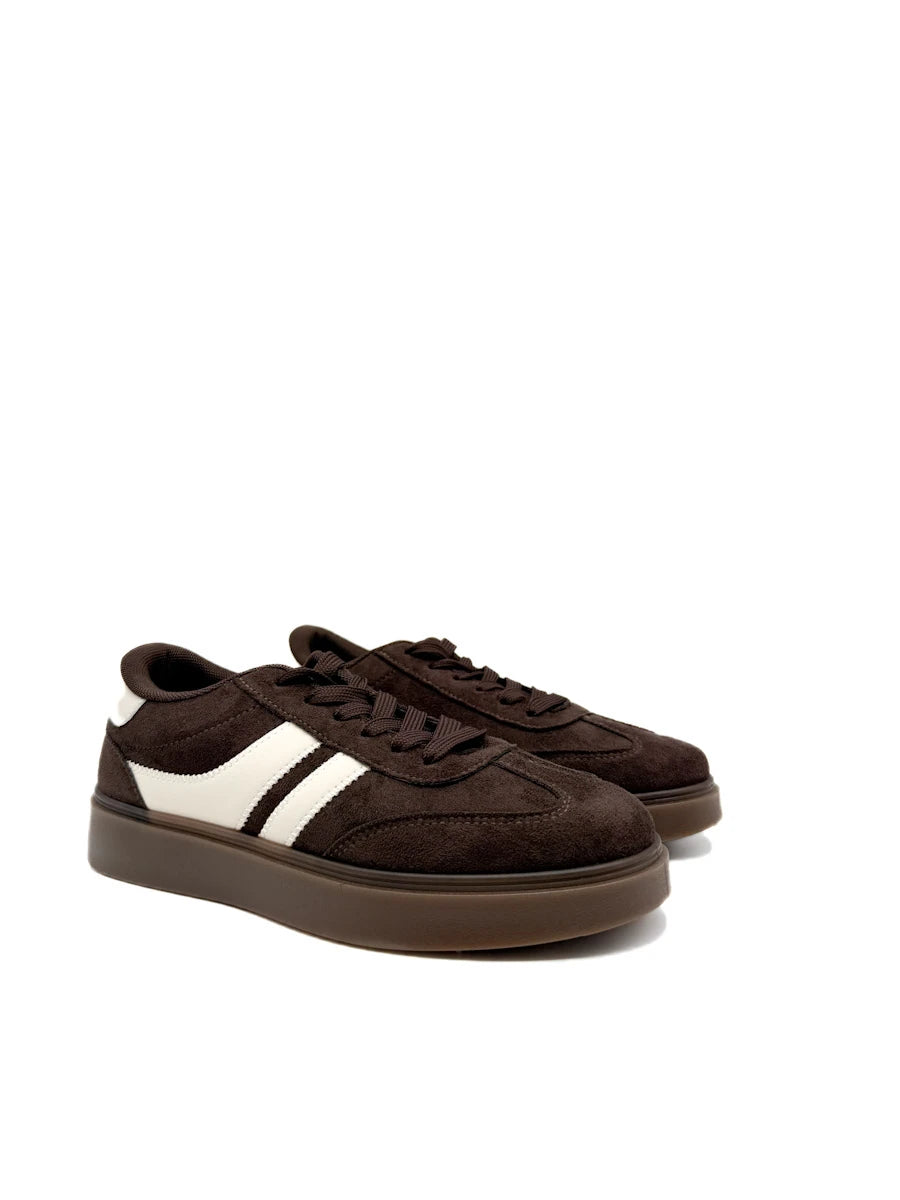 Zapatillas Bajas Retro de Ante Sintético con Franjas Contrastadas