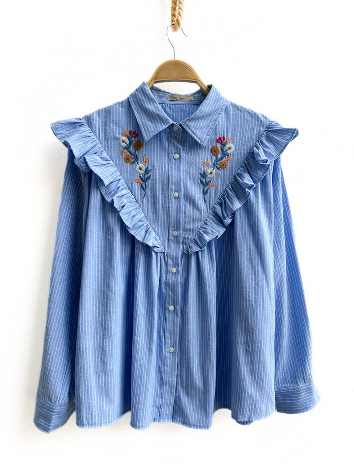 Camisa Raya Flor Azul Única