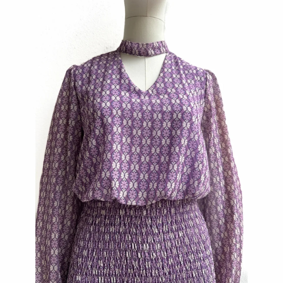 Vestido Dos Piezas con Estampado y Detalles Fruncidos Lila Cuadro única