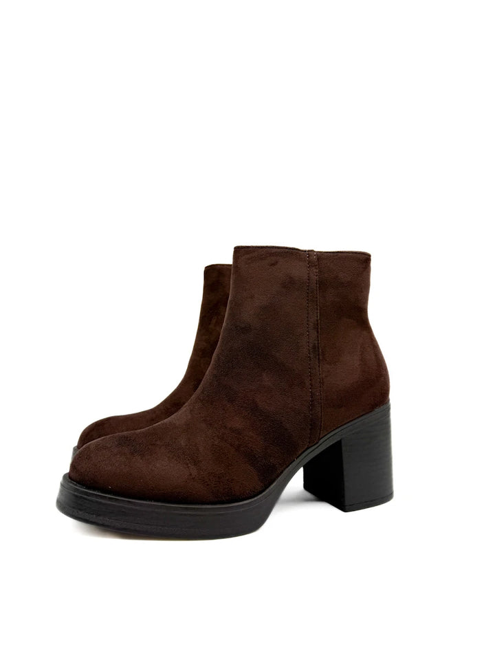 Botines de Tacón Ancho y Plataforma para Mujer en Polipiel y Antelina con Cremallera