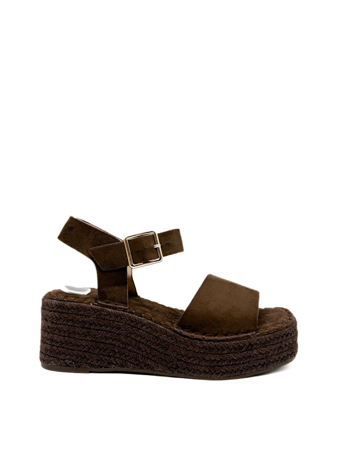 Sandalias cuña esparto marrón.