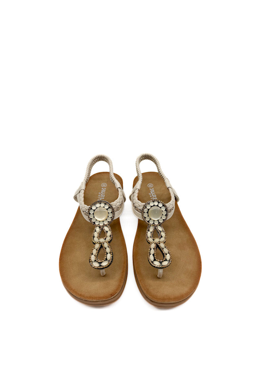 Sandalia Plana Elegantes con Detalles de Pedrería