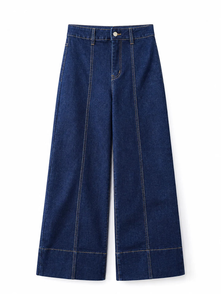 Pantalón Palazzo de Mezclilla Azul Oscuro de Tiro Alto para Mujer