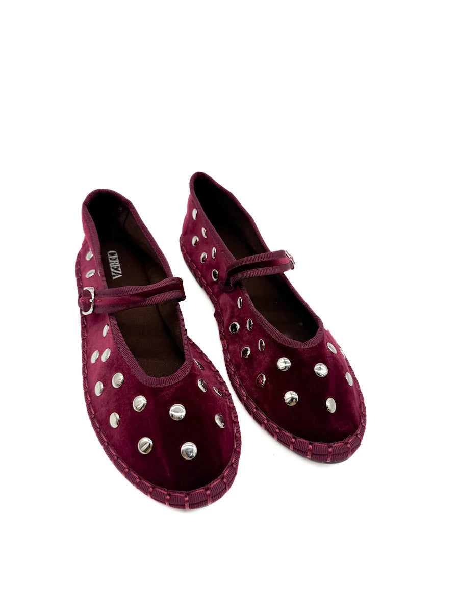 Bailarinas Mary Jane de Terciopelo con Tachuelas y Hebilla