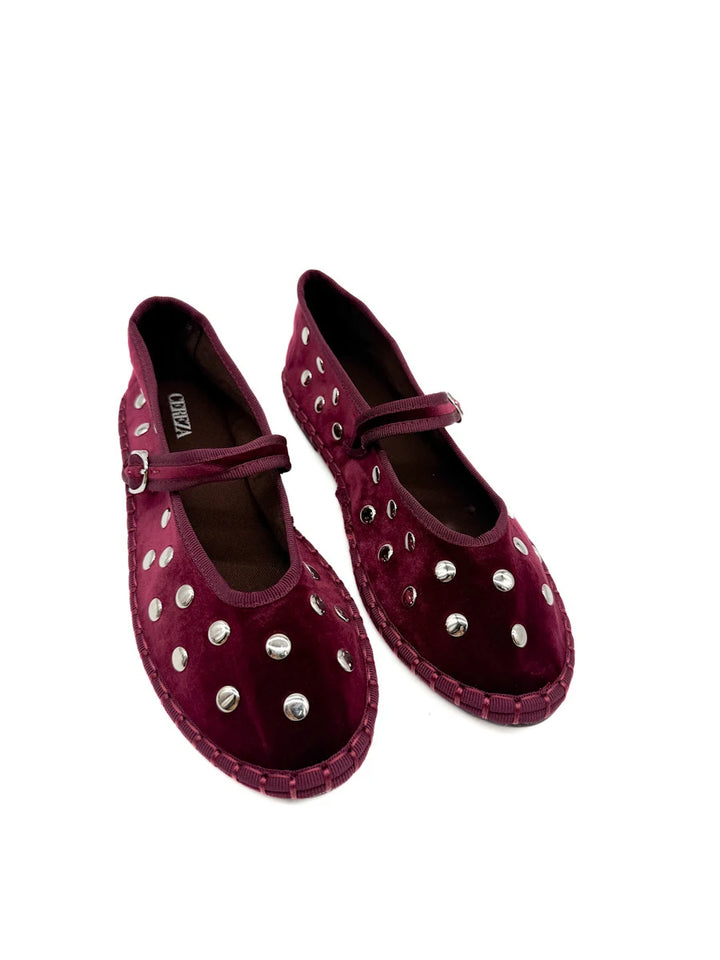 Bailarinas Mary Jane de Terciopelo con Tachuelas y Hebilla