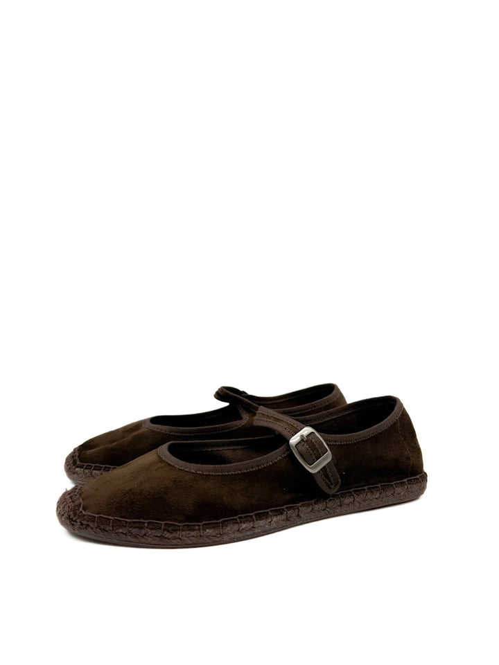 Corina Espadrillas Mary Jane en antelina con Suela de Esparto