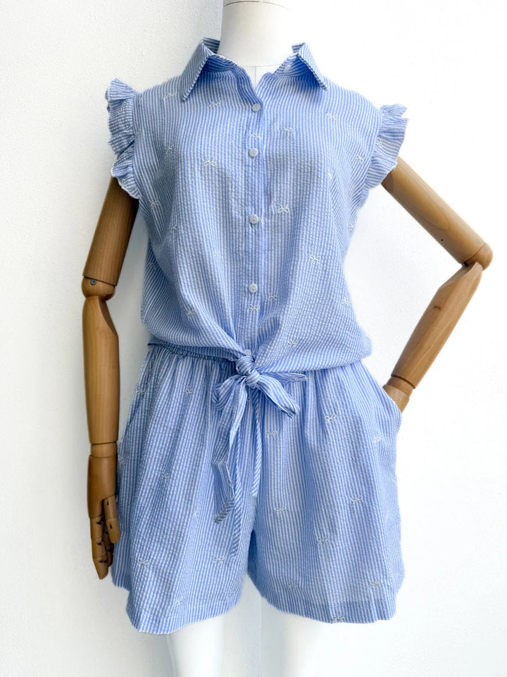 Conjunto Blusa y Short de Rayas con Lazo