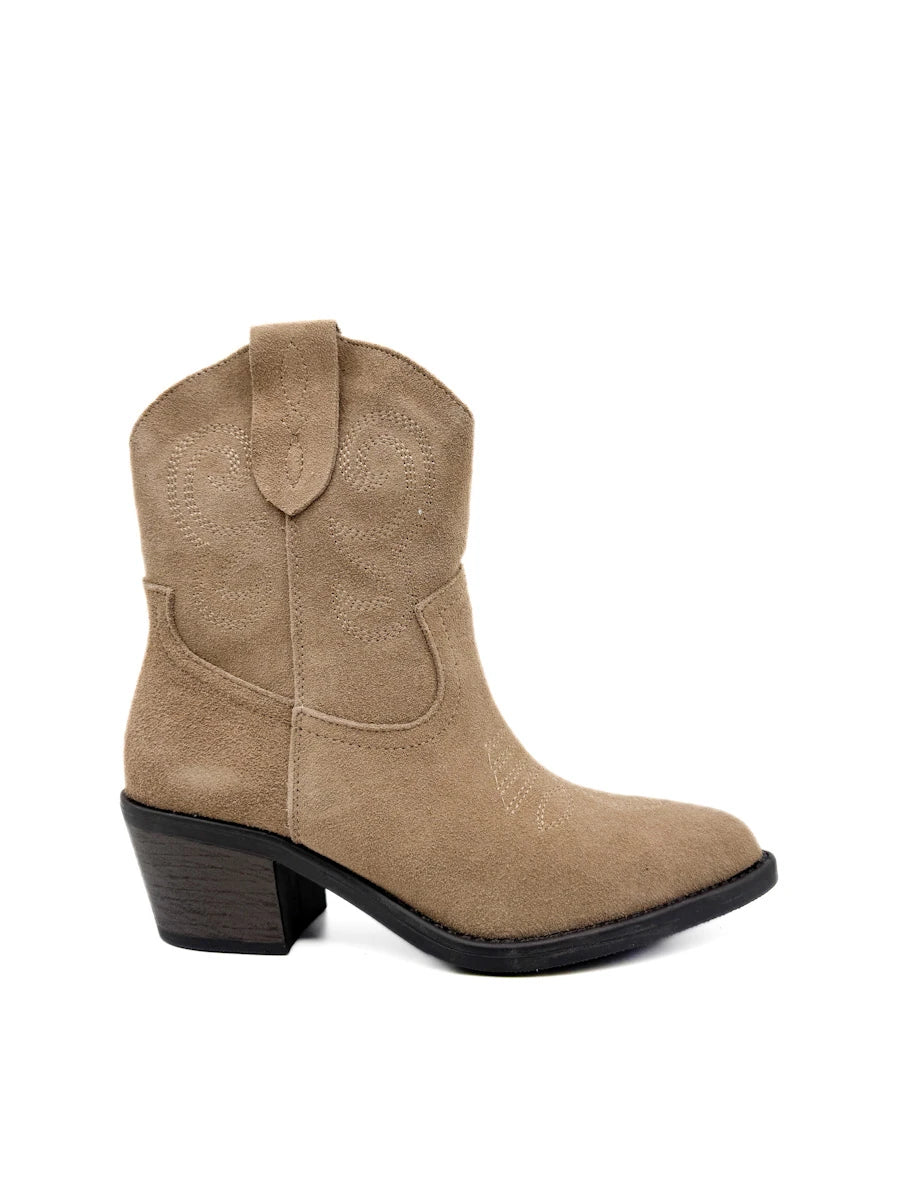Botines Cowboy de Serraje con Bordados y Cremallera