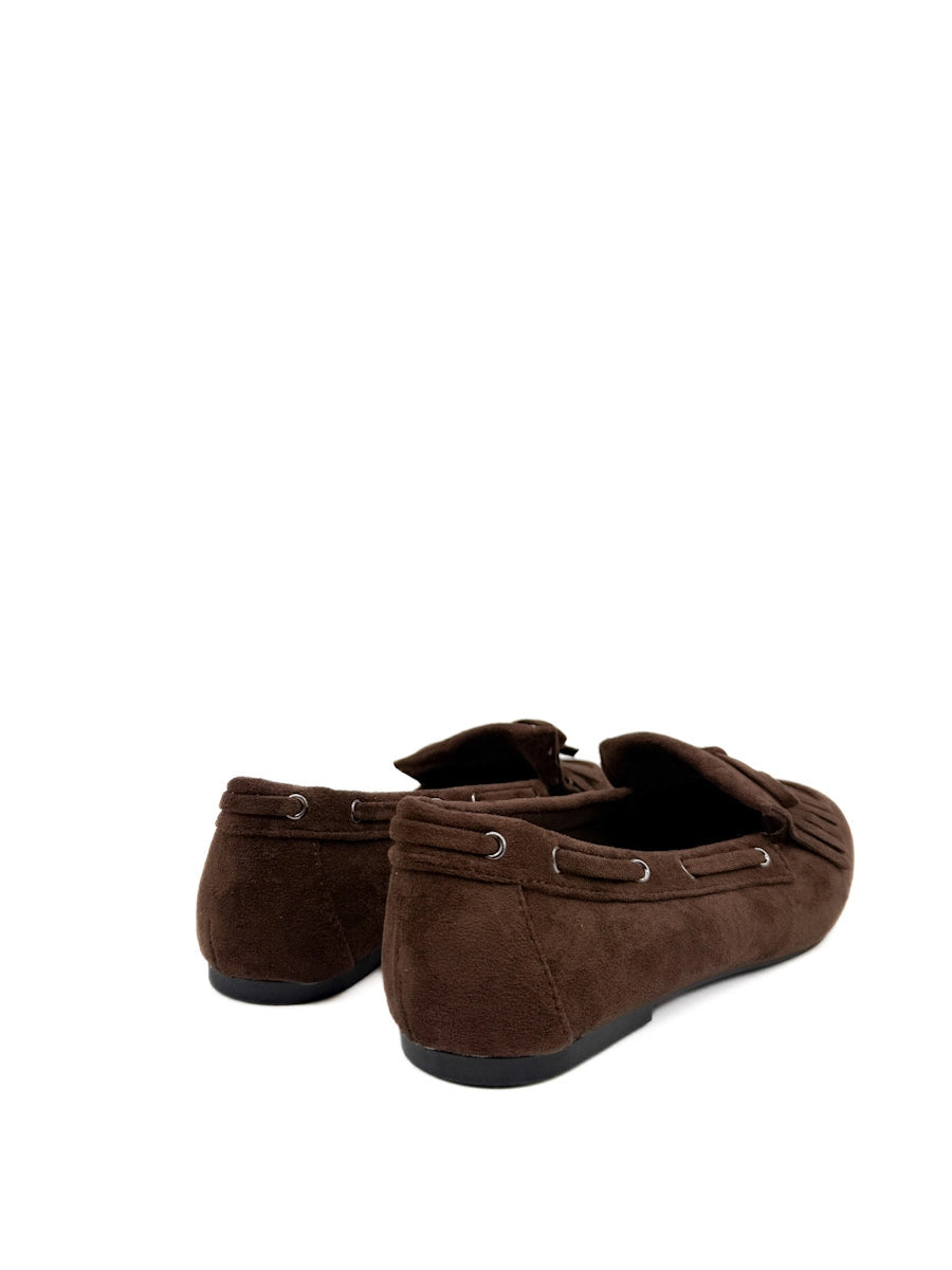 Mocasín Planos de Antelina Marrón con Flecos y Lazo