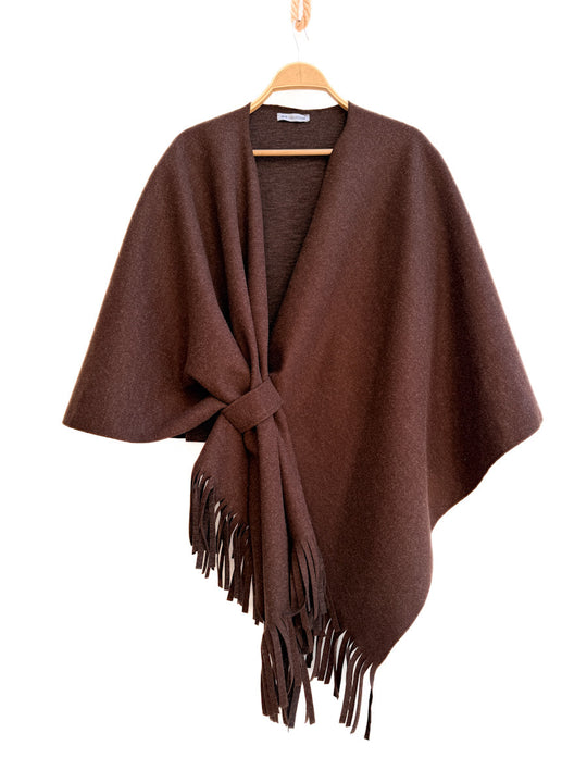 Poncho con Flecos Marrón única
