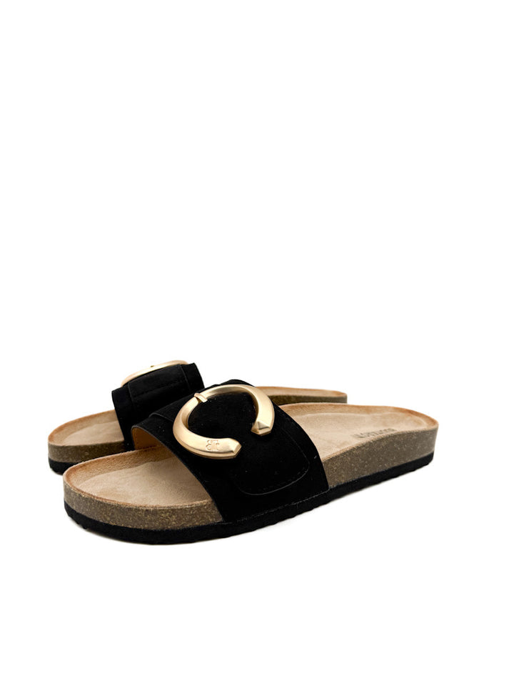 Sandalias Planas Elegantes con Hebilla Dorada