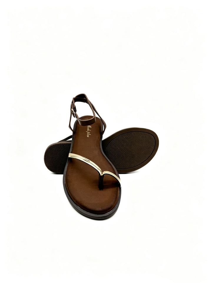 Sandalias de Dedo Confort con Detalle Dorado Flexible