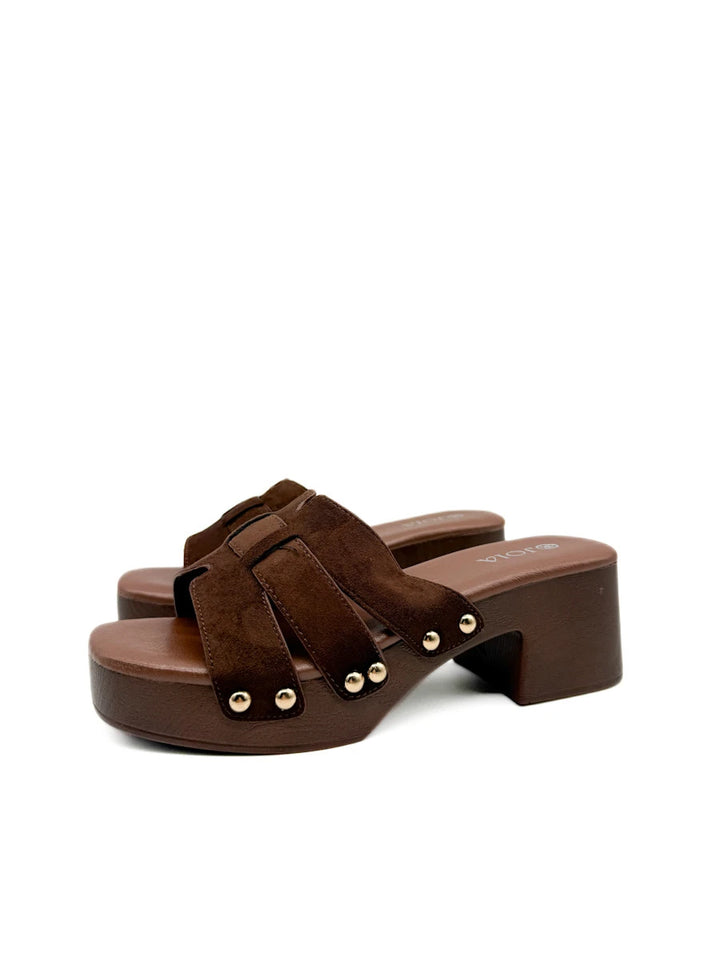 Sandalias de Plataforma Estilo Zueco con Tachuelas y Antelina