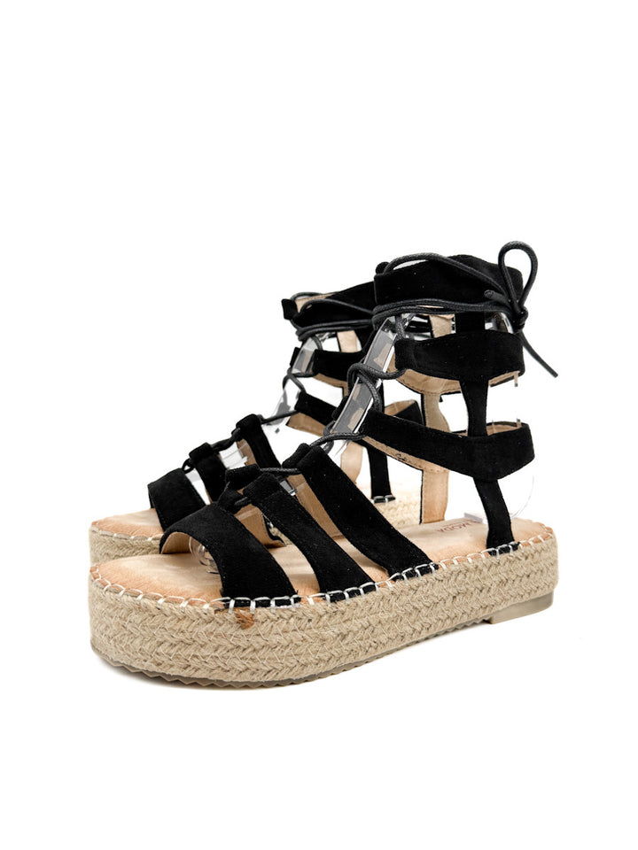 Sandalias Romanas con Plataforma de Yute y Cordones