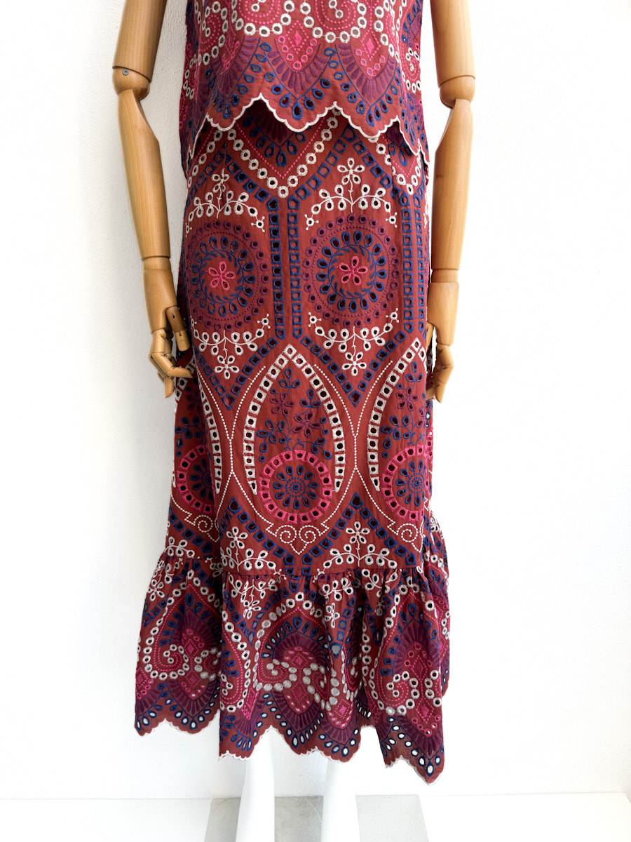 Conjunto de Blusa y Falda Bohemio Falda Burdeos