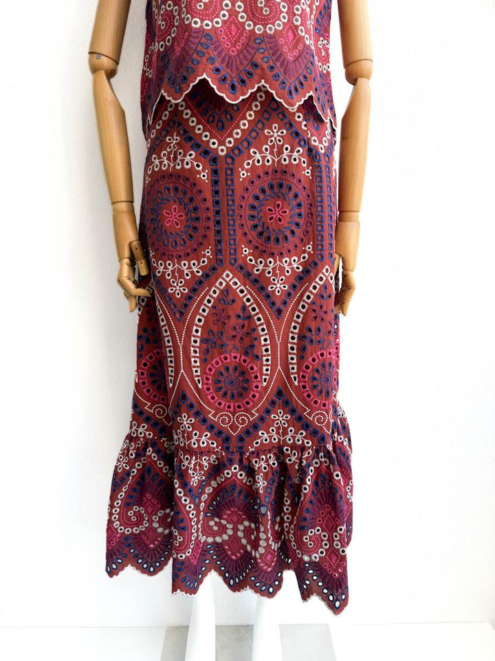 Conjunto de Blusa y Falda Bohemio Falda Burdeos