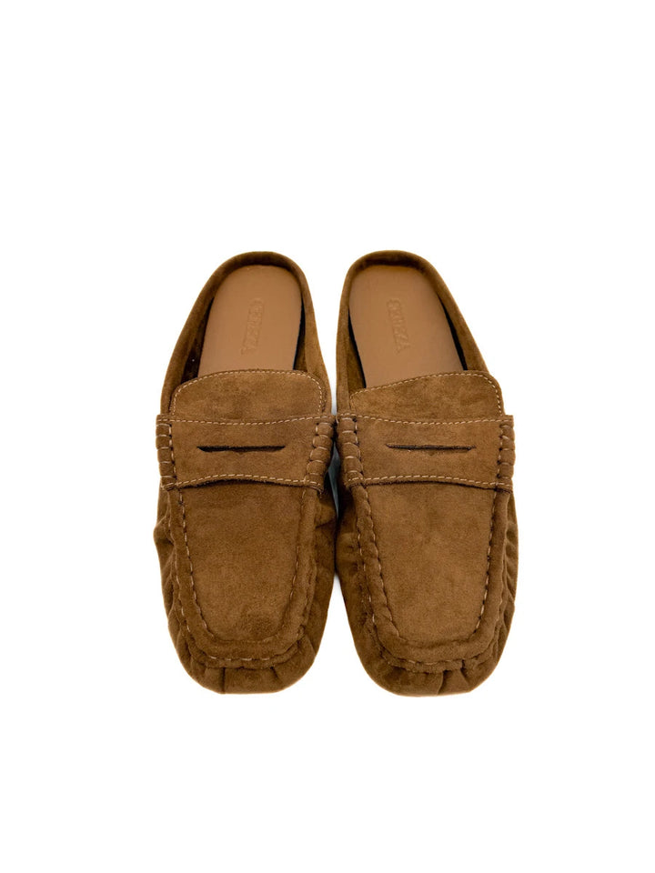 Mules Planos de Antelina Estilo Loafer