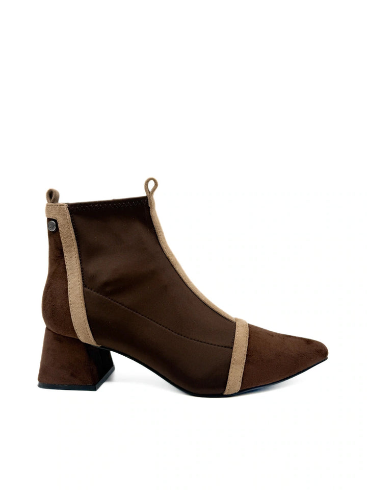 Botín de Bloque de Color con Tacón Cuadrado y Tejido Elástico