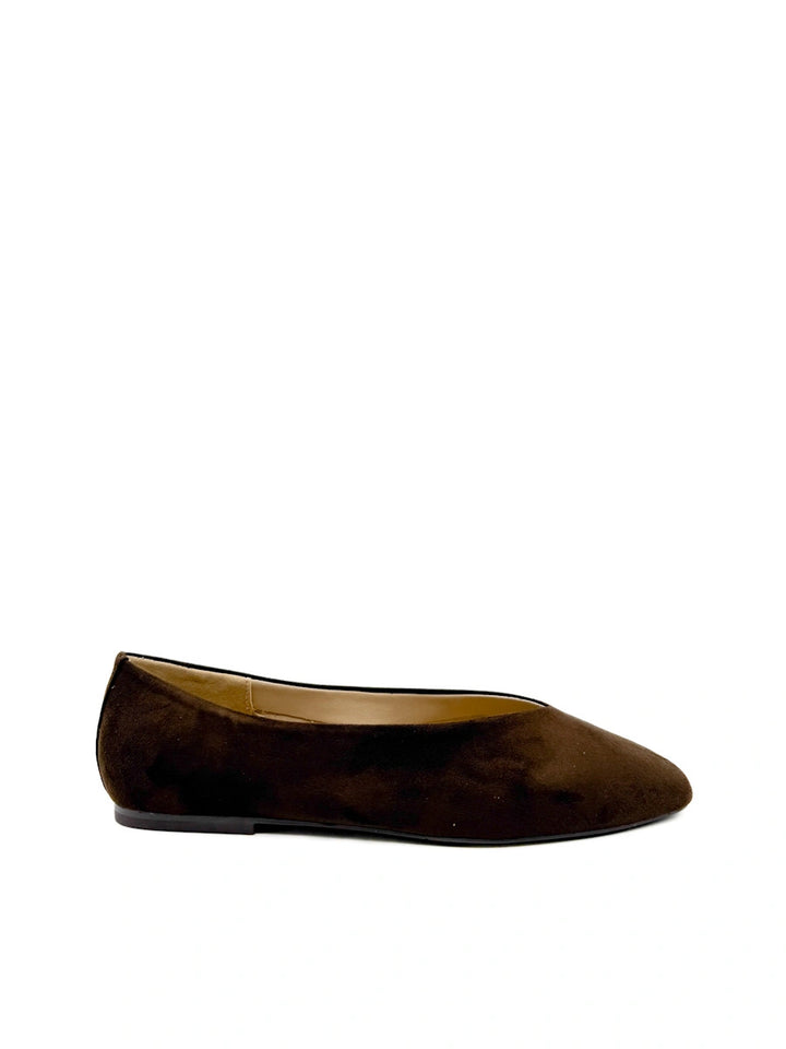 Bailarinas Corina M6105 de antelina con escote en V y puntera fina.