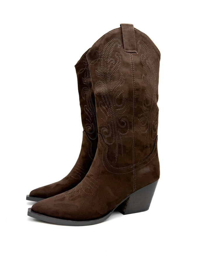 Botas Camperas Cowboy Bordadas de Caña Alta con Tacón Ancho