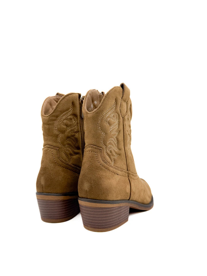 Botines Camperos de Ante con Bordados Etnicos y Cremallera