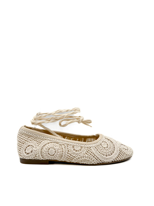 Bailarinas planos de crochet artesanal estilo bohemio Beige