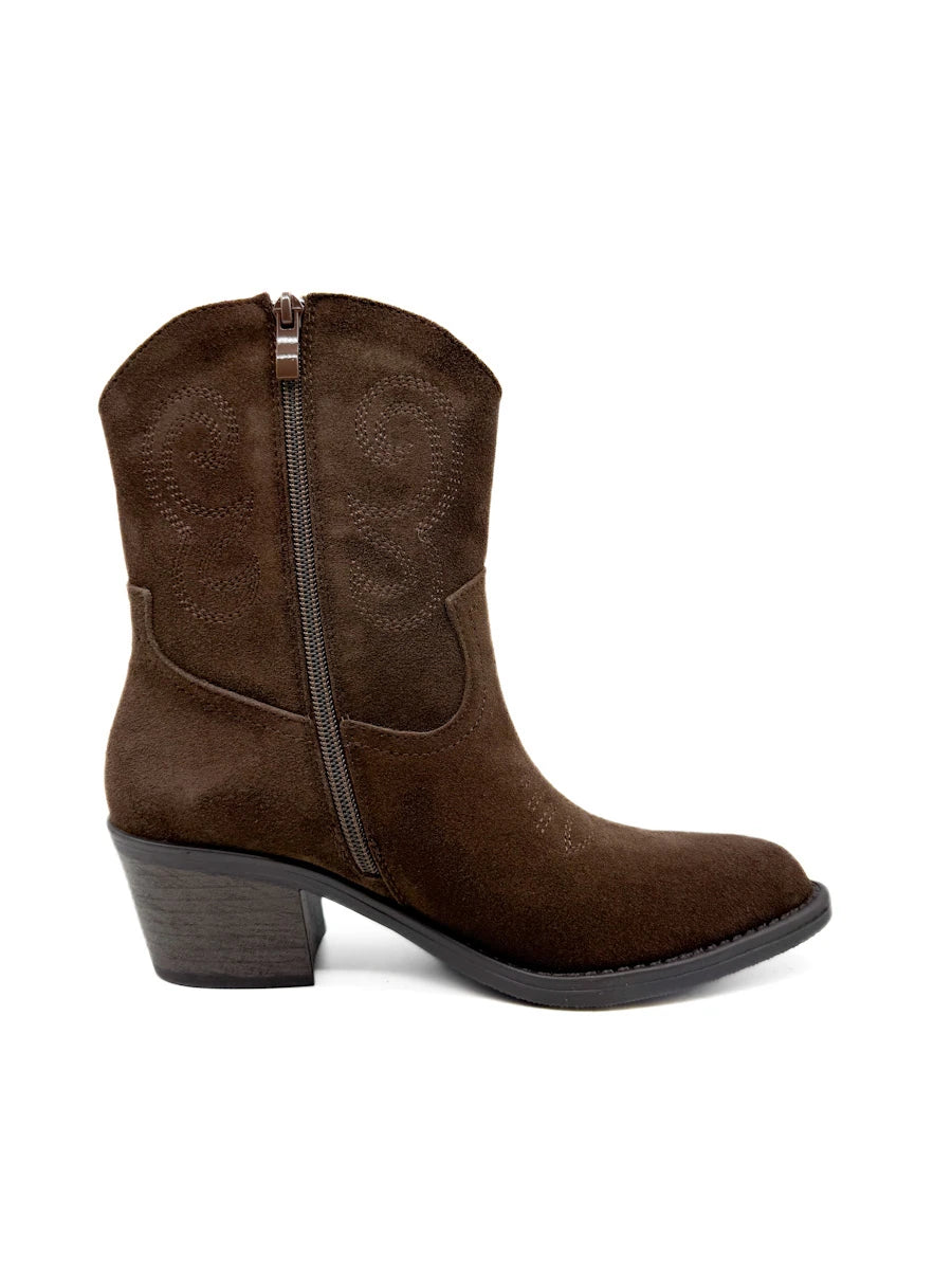 Botines Cowboy de Serraje con Bordados y Cremallera