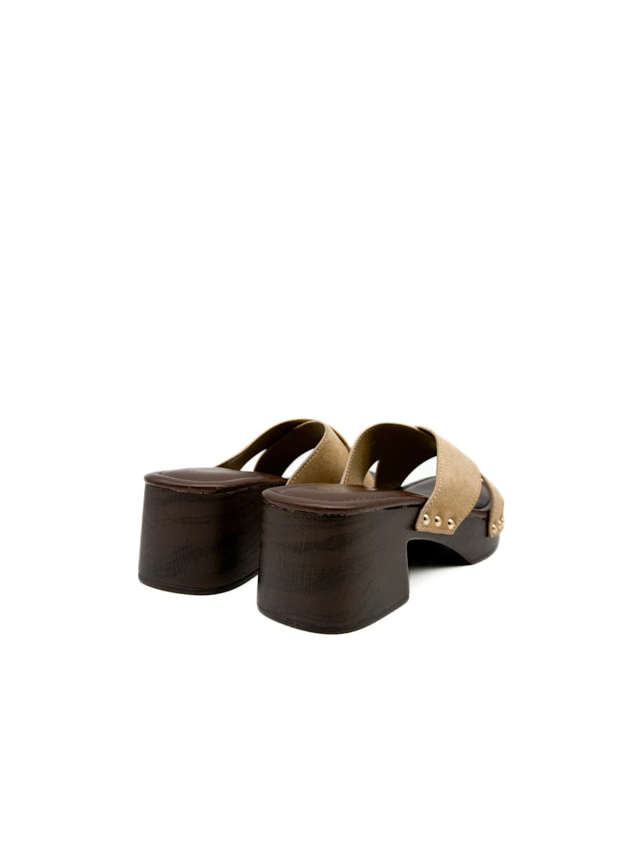 Sandalias Mule Zueco Tiras Cruzadas Antelina Efecto Madera