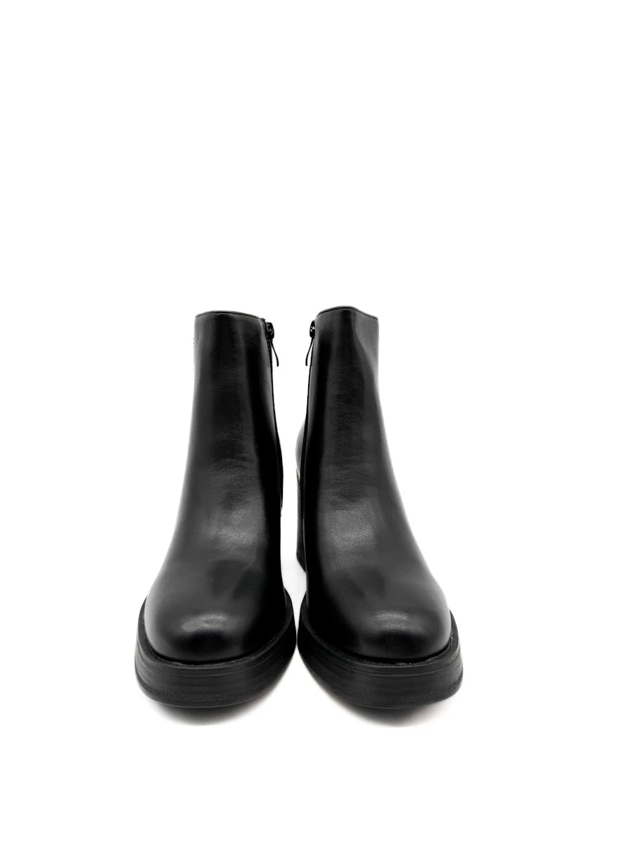 Botines de Tacón Ancho y Plataforma para Mujer en Polipiel y Antelina con Cremallera