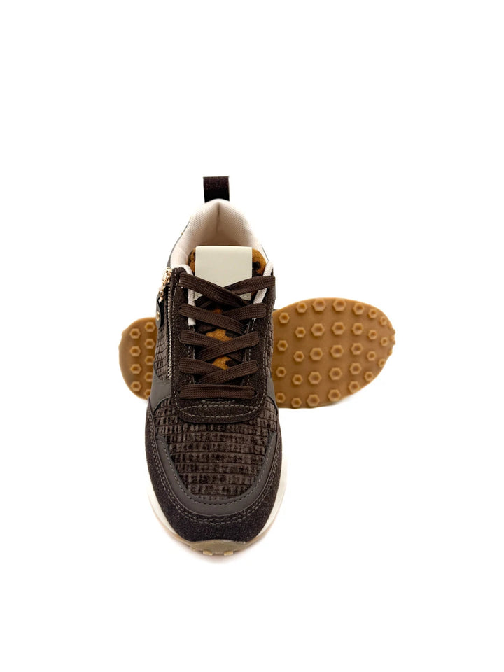 Zapatillas Deportivas de Mujer con Cremallera Decorativa, Pana y Detalle Animal Print