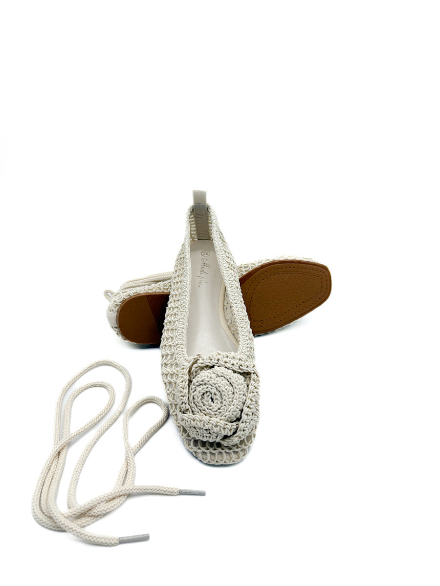 Bailarina Color Beige de Crochet Empeine Flor