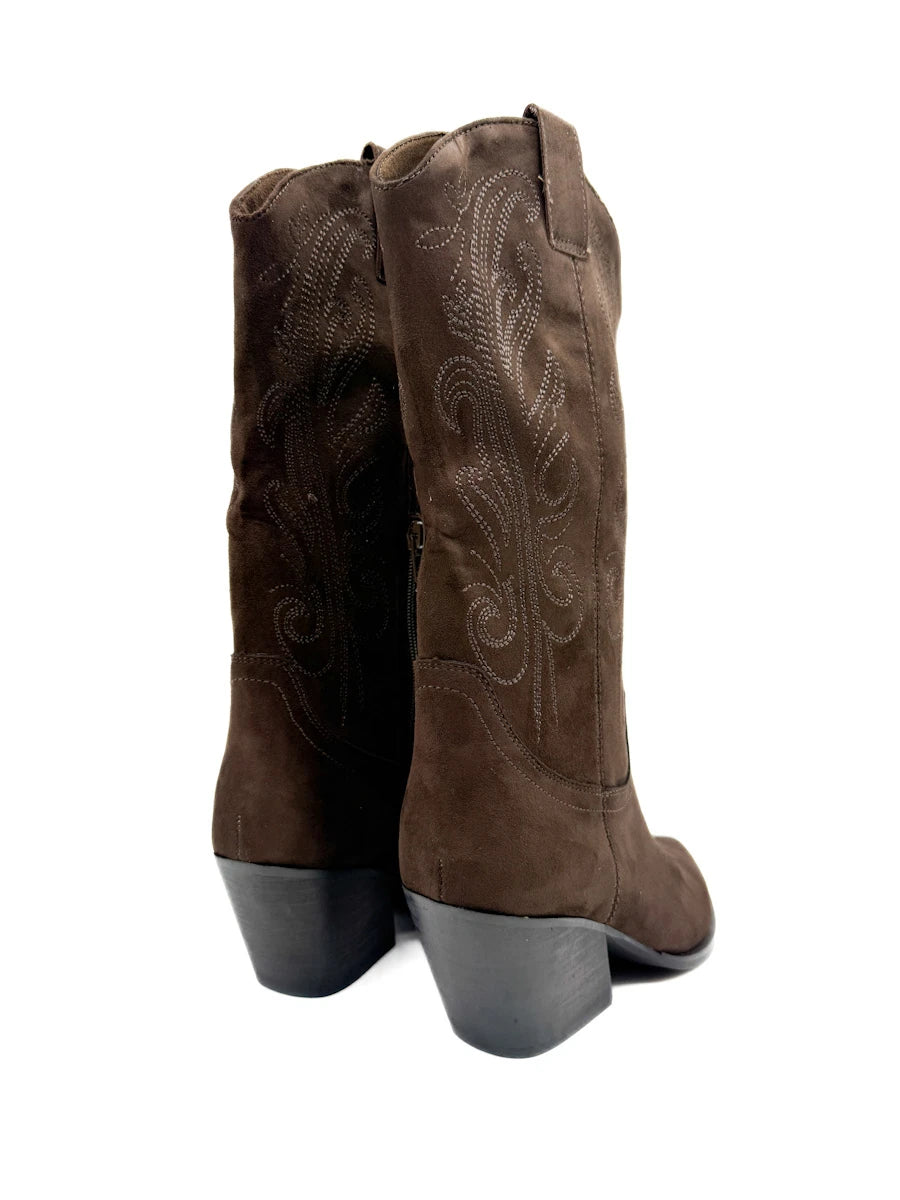 Botas Camperas Cowboy Bordadas de Caña Alta con Tacón Ancho